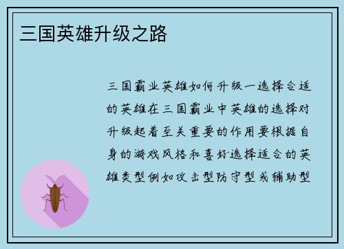 三国英雄升级之路